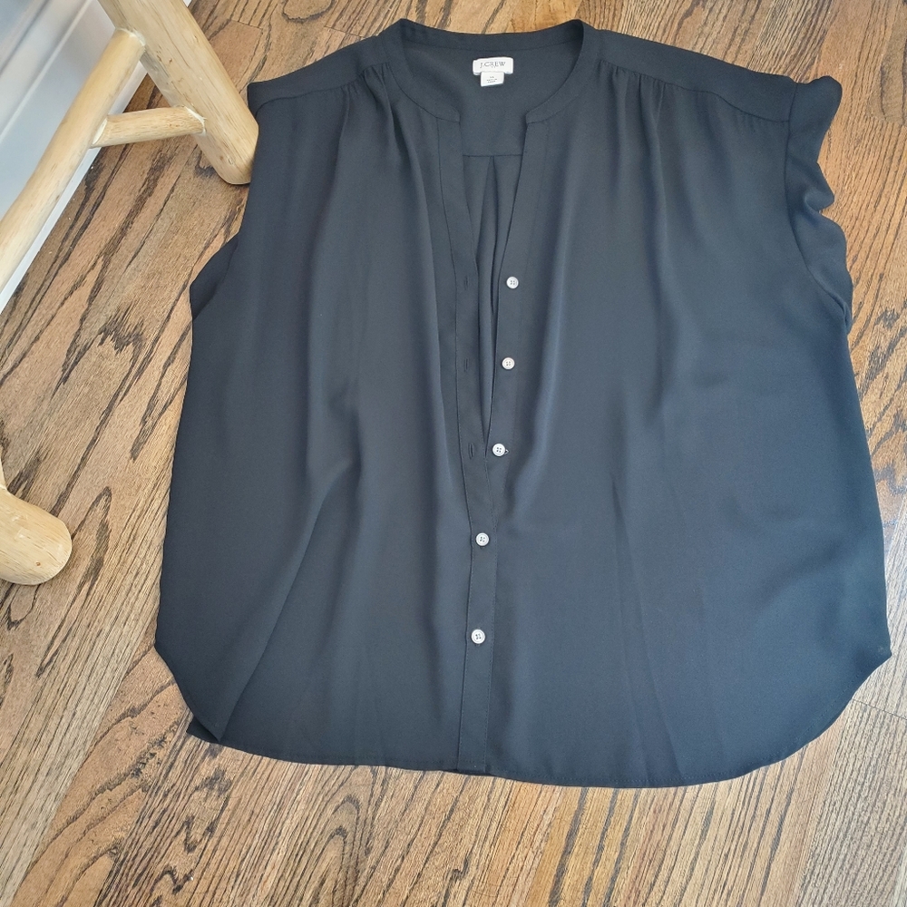 J. Crew Black Button Front Flutter Sleeve Blouse - Picture 2 of 3